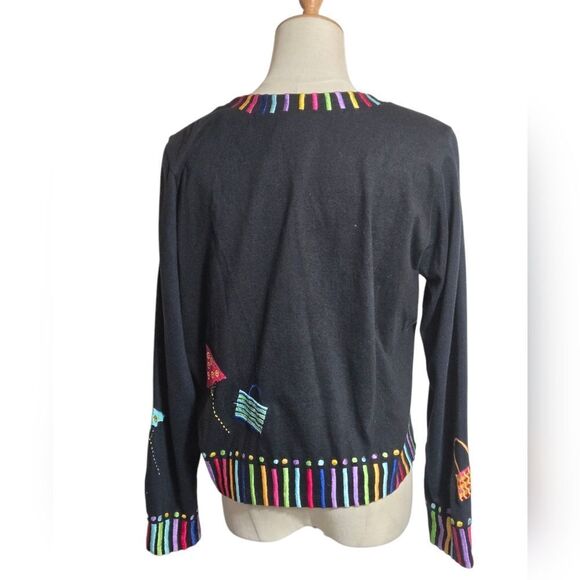 Michael Simon Colorful Embroidered Black Cardigan - Picture 3 of 6